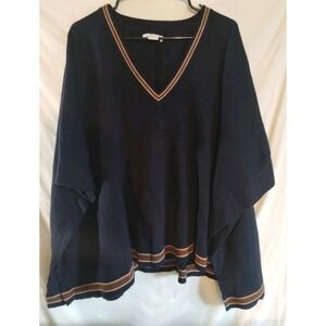 NWT House of Harlow 1960 Poncho V-Neck Navy Sweater One Size